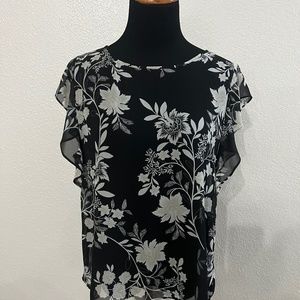Vince Camuto Floral Blouse- Neutral/Black- Size Medium